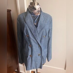 Cotton Chambray Double-breasted Blazer Lauren Ralph Lauren NWOT